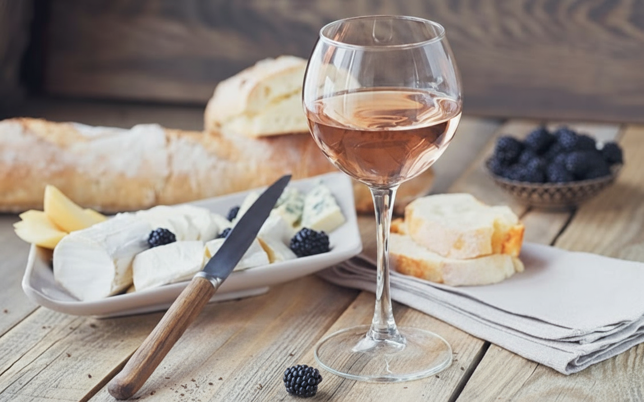 A different combination of dessert, mild red wine with berries, banana, and cheese bread. 