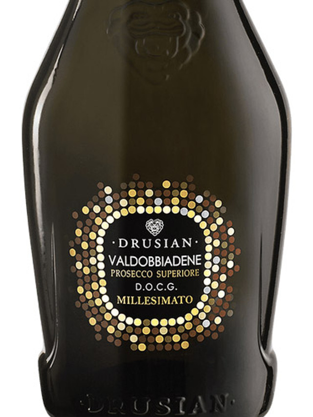 Drusian Extra Dry Valdobbiadene Prosecco Superiore NV from Prosecco DOCG, Veneto, Italy.