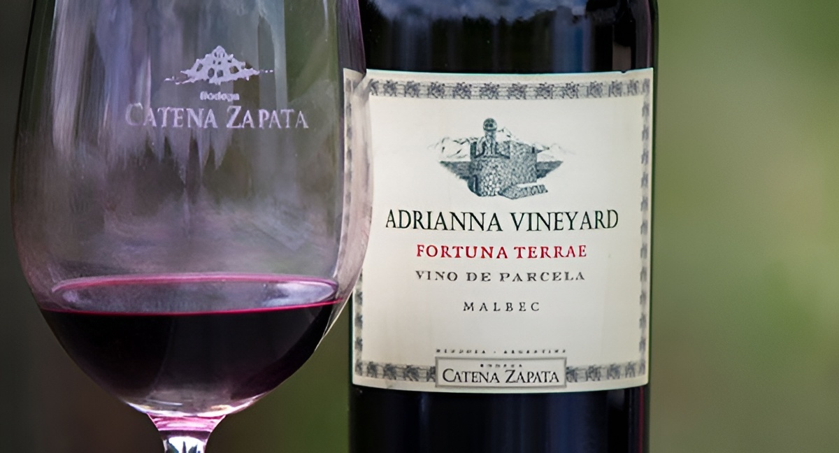 Malbec red wine sold at WHWC with a glass, displaying a deep purple color and a concentrated style.